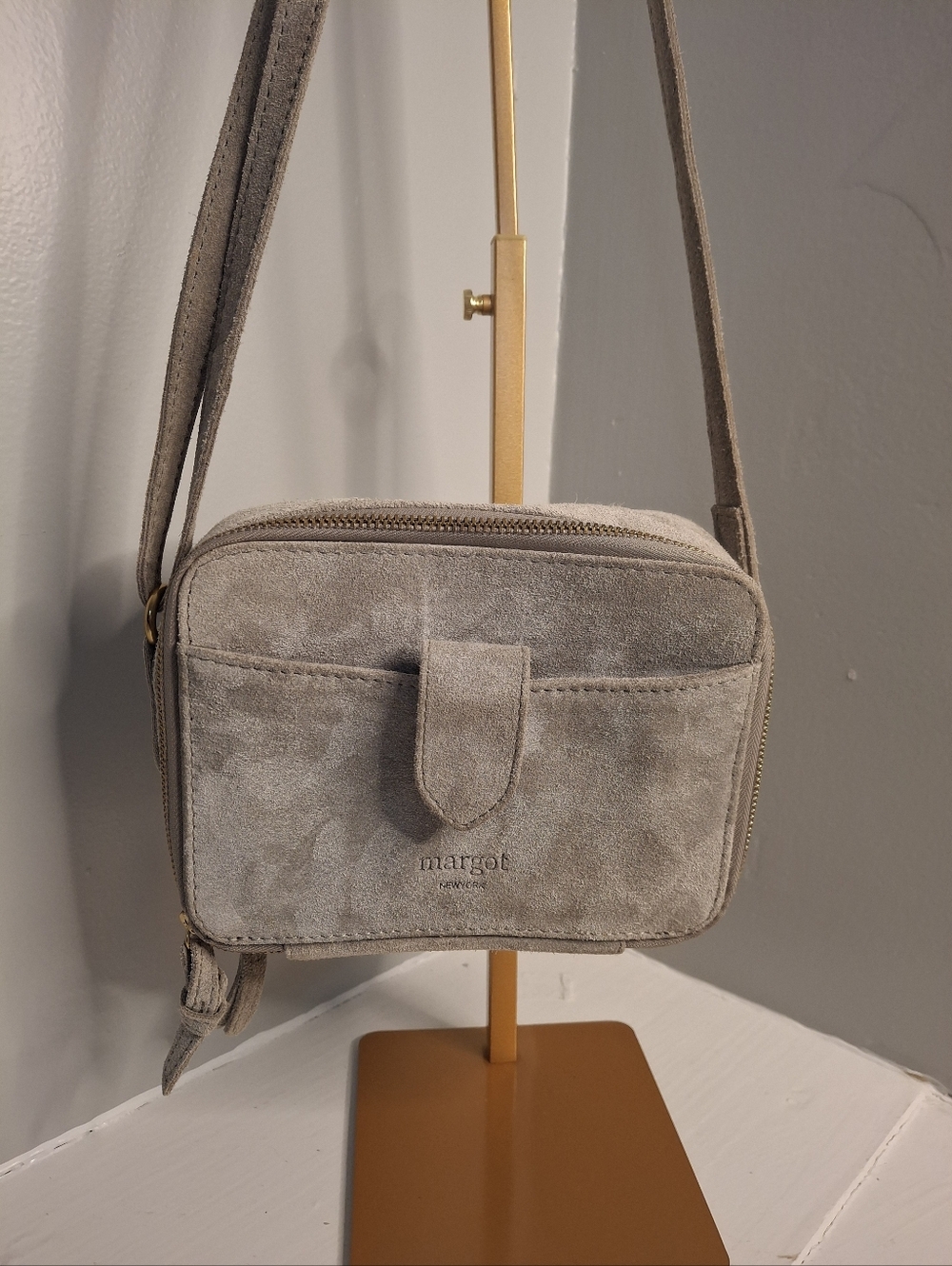 Margot New York Suede Gray Crossbody Bag EUC